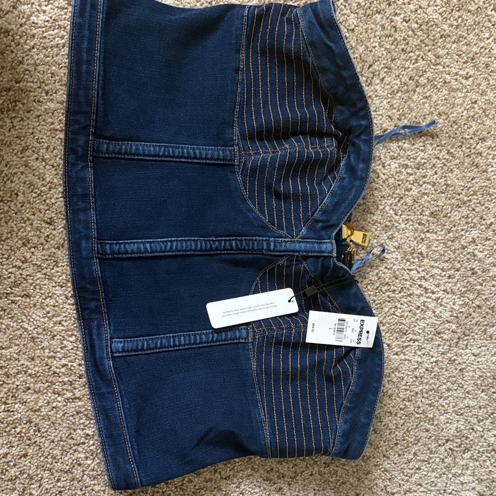 Express Dark Blue Denim Strapless Bustier Top